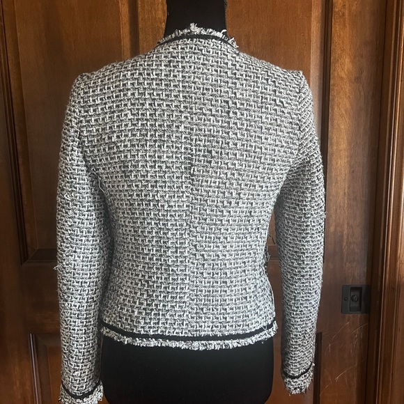 Black/White Tweed with black trim jacket with pockets. Size Small. - Picture 3 of 6